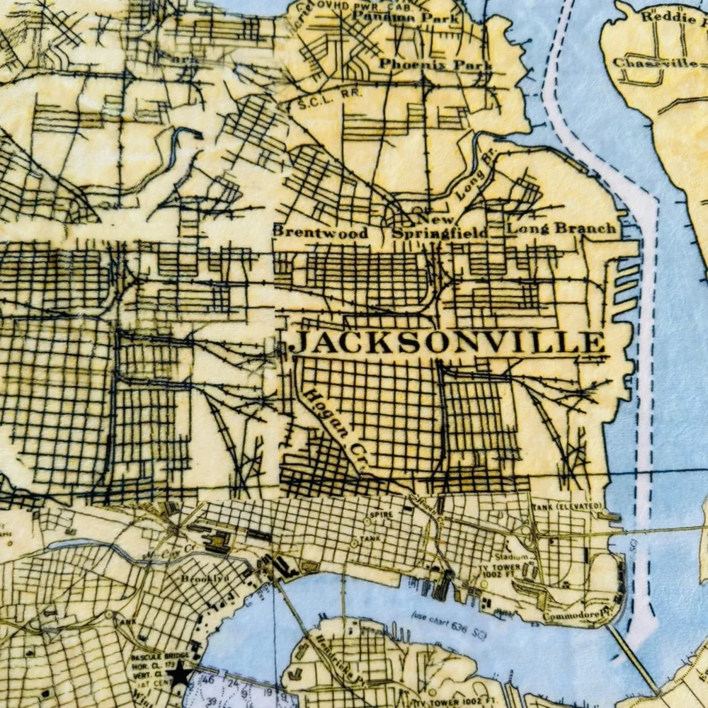 NEW without TAGS Plush Jacksonville, FL (Florida) Vintage Map Blanket